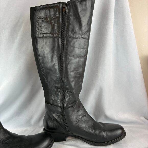 Aldo Black Knee High Full Zip Boots Women's 7.5 Equestrian Silver Tone Buckle - Picture 6 of 16
